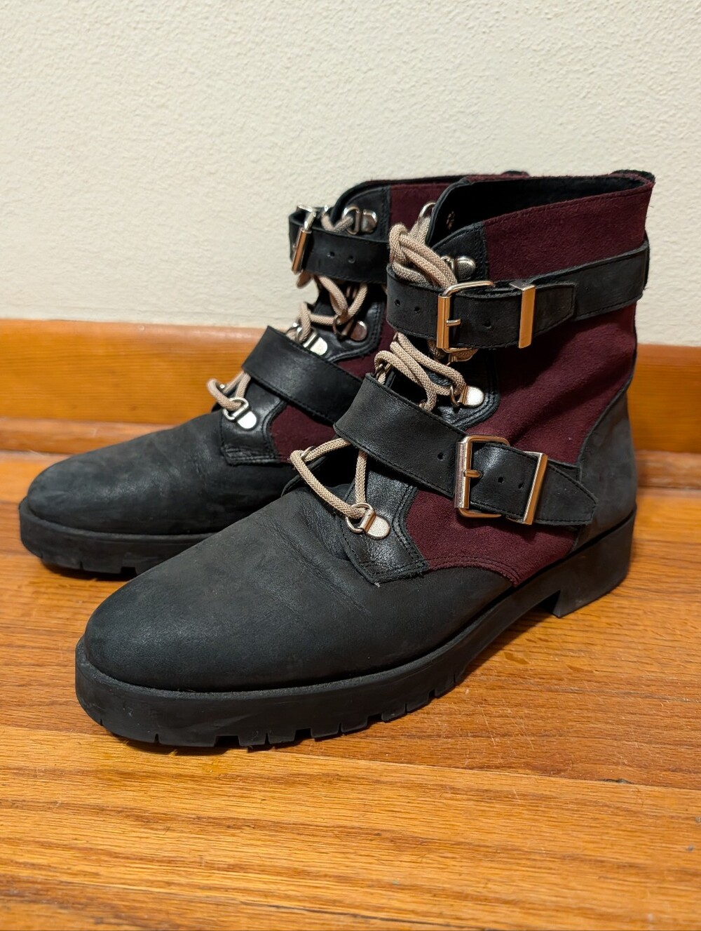 Free People Black Burgundy Goth Punk Moto Ankle Boots